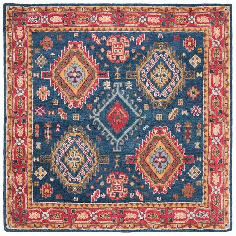 SAFAVIEH Handmade Heritage Charleston Traditional Oriental Wool Rug - 6' Square - Navy/Red