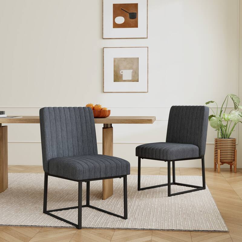 Mid Century Modern Dining Chair with Black Metal Legs - Set of 2 - Dark Grey