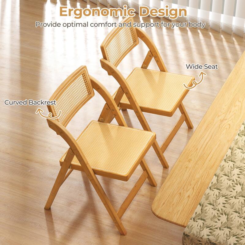 Gymax Rattan Cane Folding Chairs Set of 4 w/ Rotatable Backrests