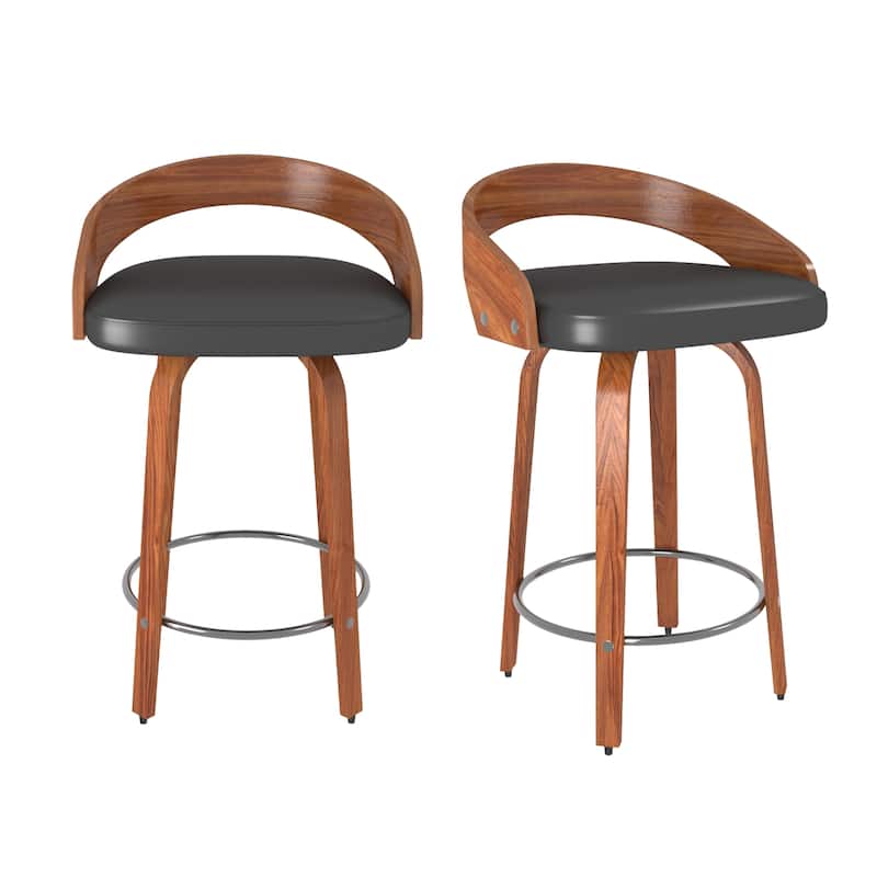 Bar Stools Set of 2, Swivel Bar Height Stools with Low Back, Wood Bar Chairs