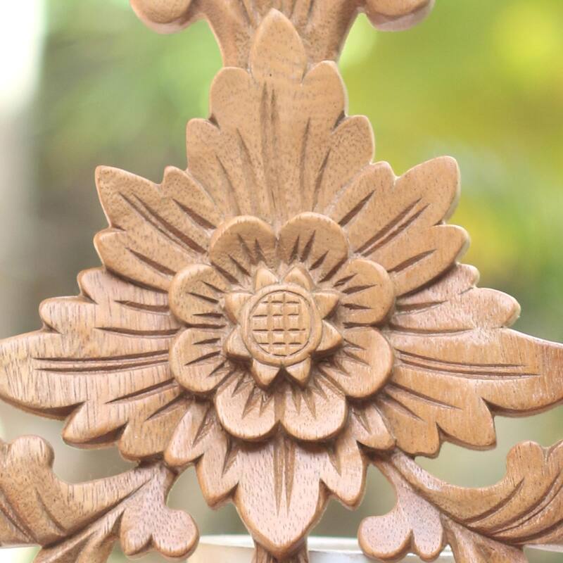 Novica Handmade Florid Cross Wood Wall Accent