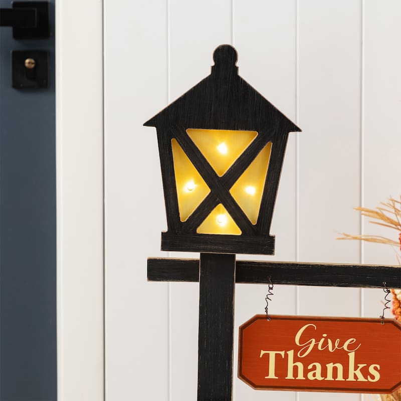 Glitzhome 36"H Thanksgiving Lighted Wooden Turkey Lamp Post Porch Decor(KD)