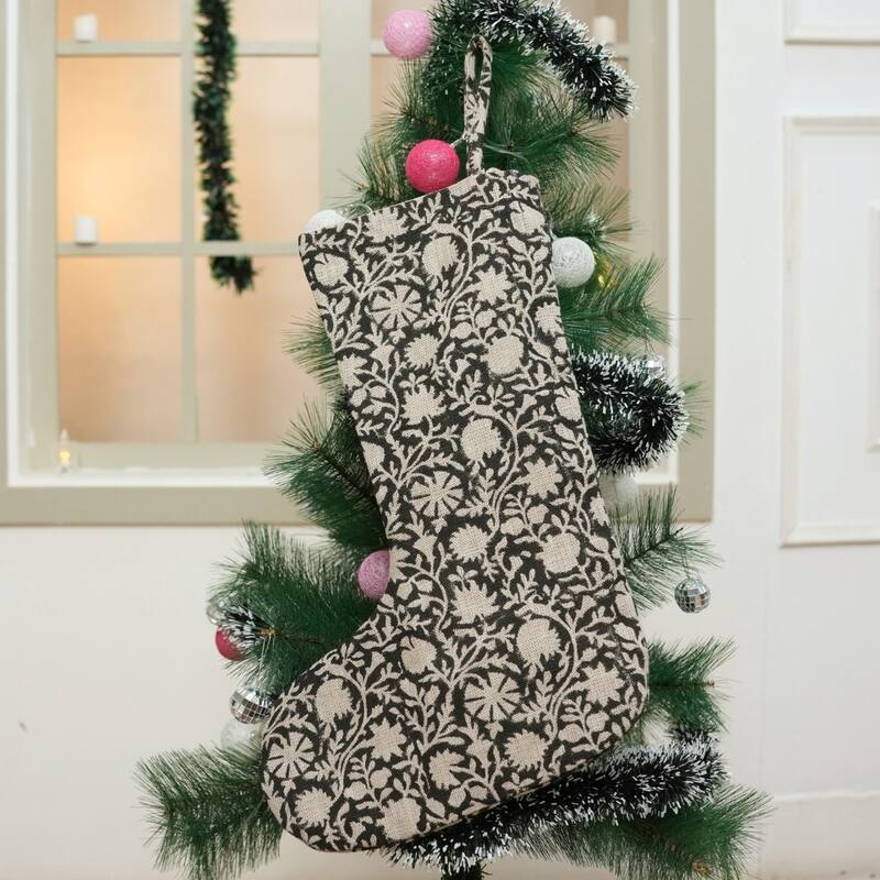 Fabdivine Linen or Cotton Hand Block Home Decorative Christmas Stockings - 16"X6.5"