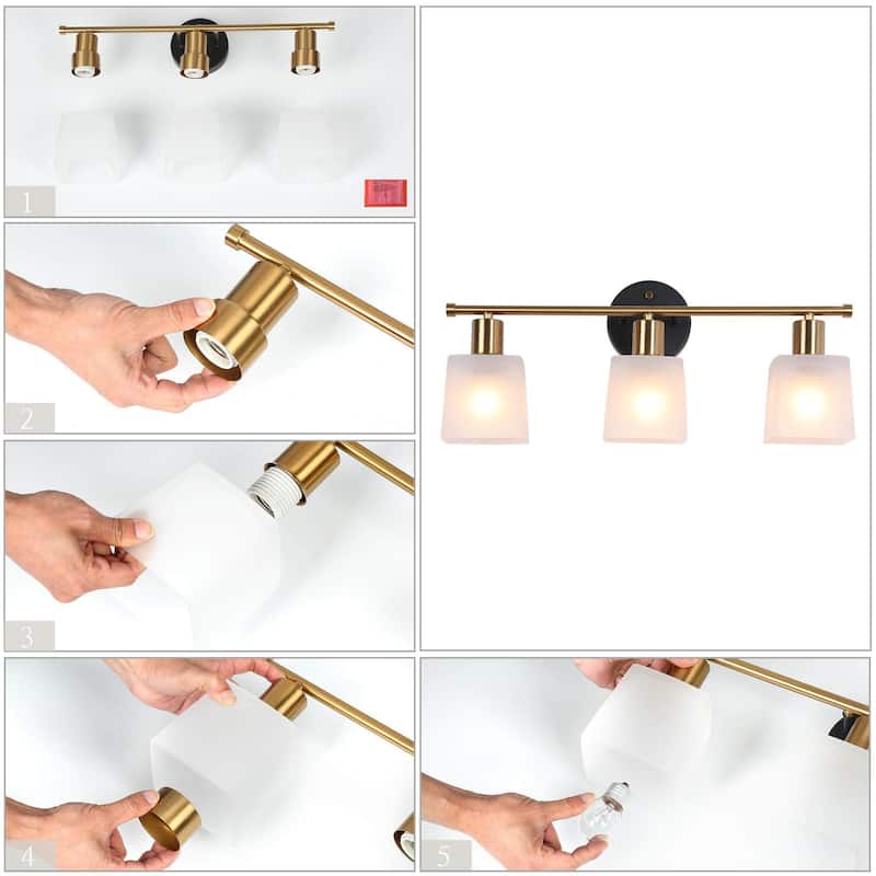 Modern Glam 3-light Bathroom Vanity Light Linear Dimmable Wall Sconces with Frosted Glass Shade