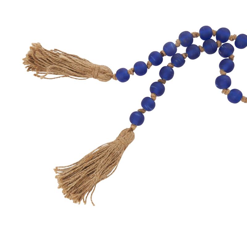 Glass Handmade Round Long Beaded Garland with Tassel with Knotted Brown Jute