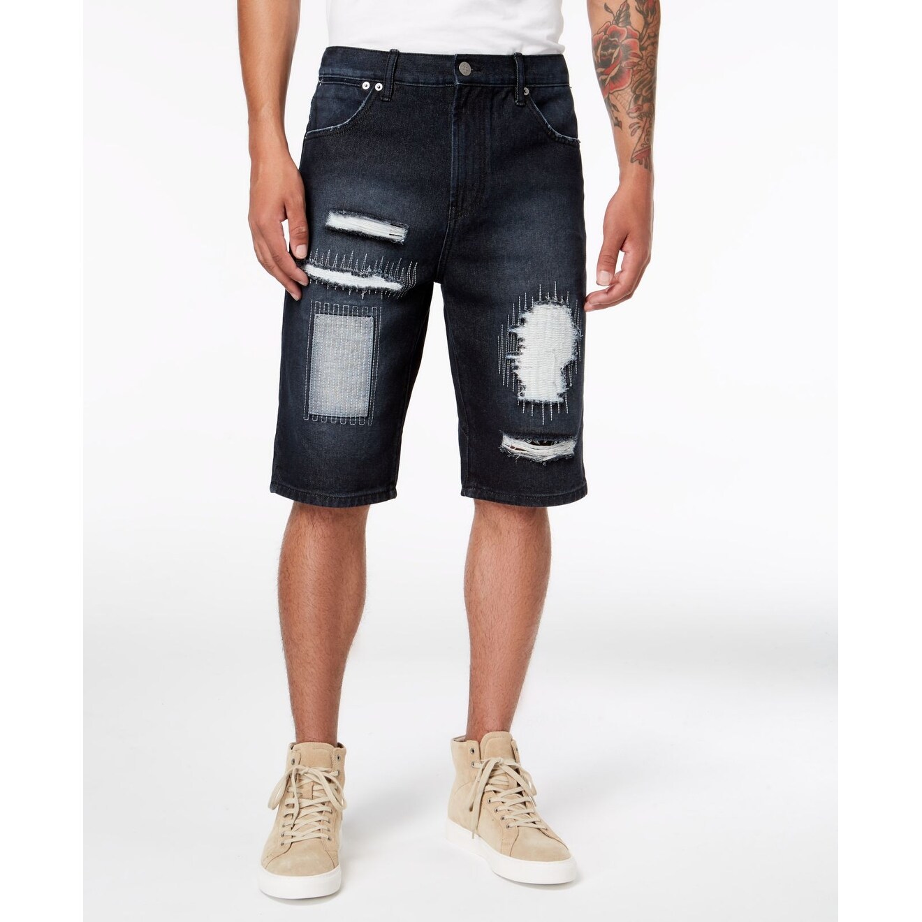 black mens ripped shorts