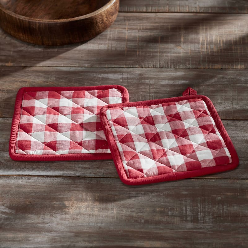 Annie Buffalo Check Black Pot Holder Set of 2 8x8 - N/A - Red