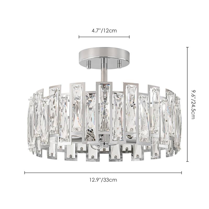 5-Light Mid-Century Modern Glam Drum Crystal Semi-Flush Mount Light