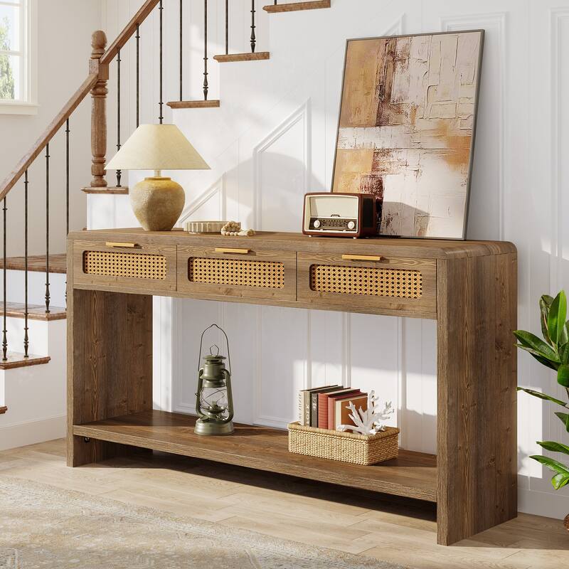 2-tier Entryway Table with Drawers, Console Sofa Table for Living Room - 13.78" D x 55.12" W x 32.68" H
