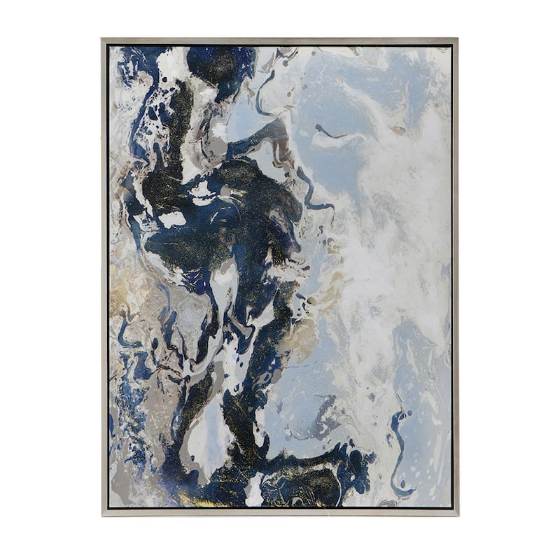 36 x 47 Framed Handpainted Wall Art, Rectangular Multicolor Cerulean Seas