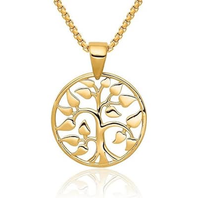 Curata 14k Yellow Gold 18" 14.6mm Polished Tree In Circle Necklace