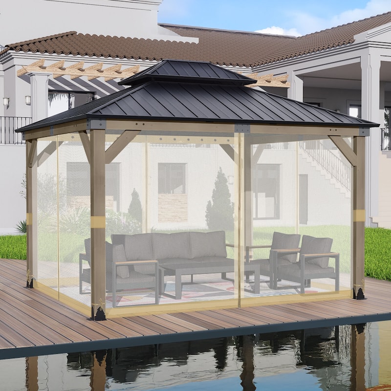 Aoodor Gazebo Universal Mosquito Netting Screen Replacement, 4-Panel Screen Walls with Double Zippers - (Mosquito Net Only)