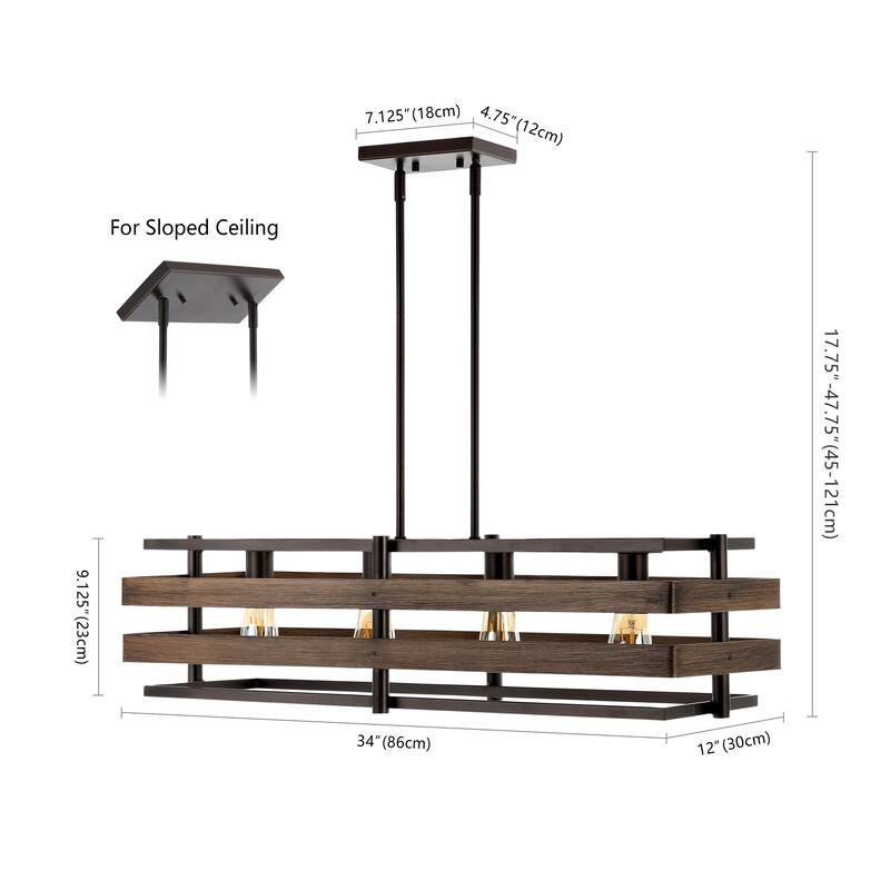 Lyla 34" 4-Light Rustic Farmhouse Iron Linear LED Pendant, Wood Finished/Oil Rubbed Bronze by JONATHAN Y - 4 Light