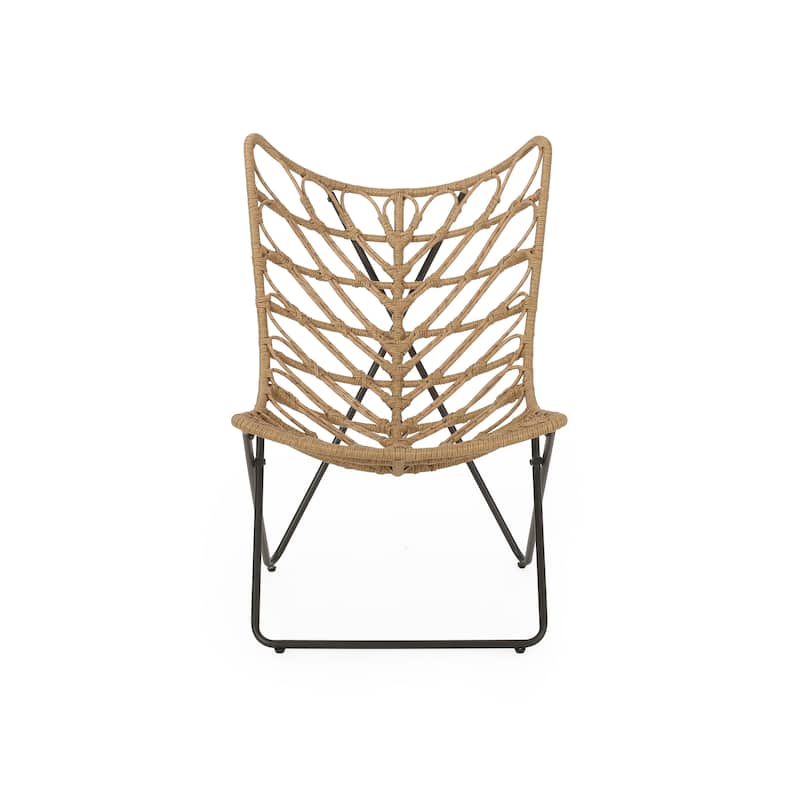 Roomfitters Outdoor Rattan Accent Chair with Metal Frame, Lounge Patio Chair, Light Brown