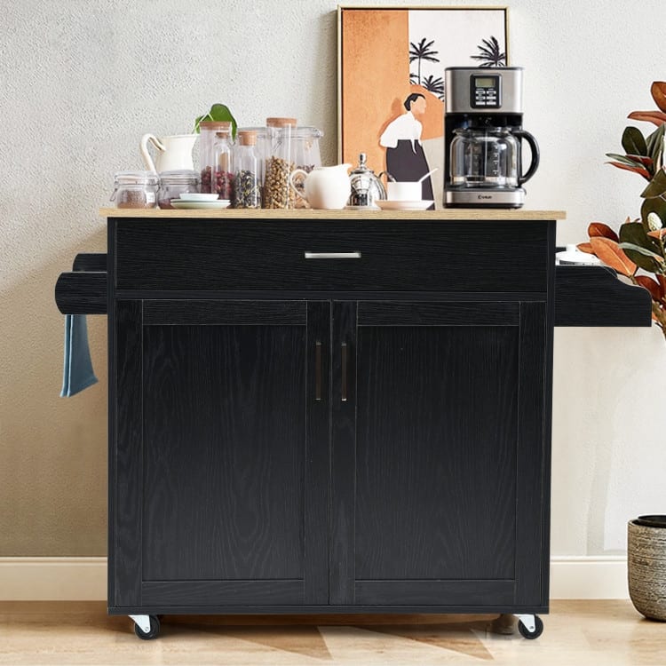 Rolling Kitchen Island Cart with Towel and Spice Rack - 45.5" x 16" x 33.5"(L x W x H)