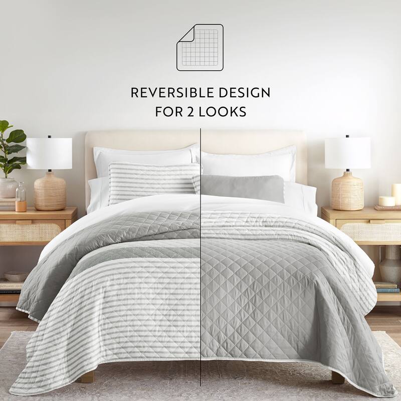Becky Cameron All Season 3 Piece Summer Stripes Reversible Quilt Set with Shams