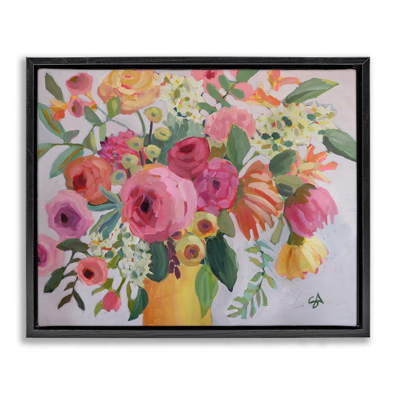 Stupell Assorted Flowers in Pink & Yellow Framed Floater Canvas Wall Art Design By Suzanne Allard - 31 x 25 - Black