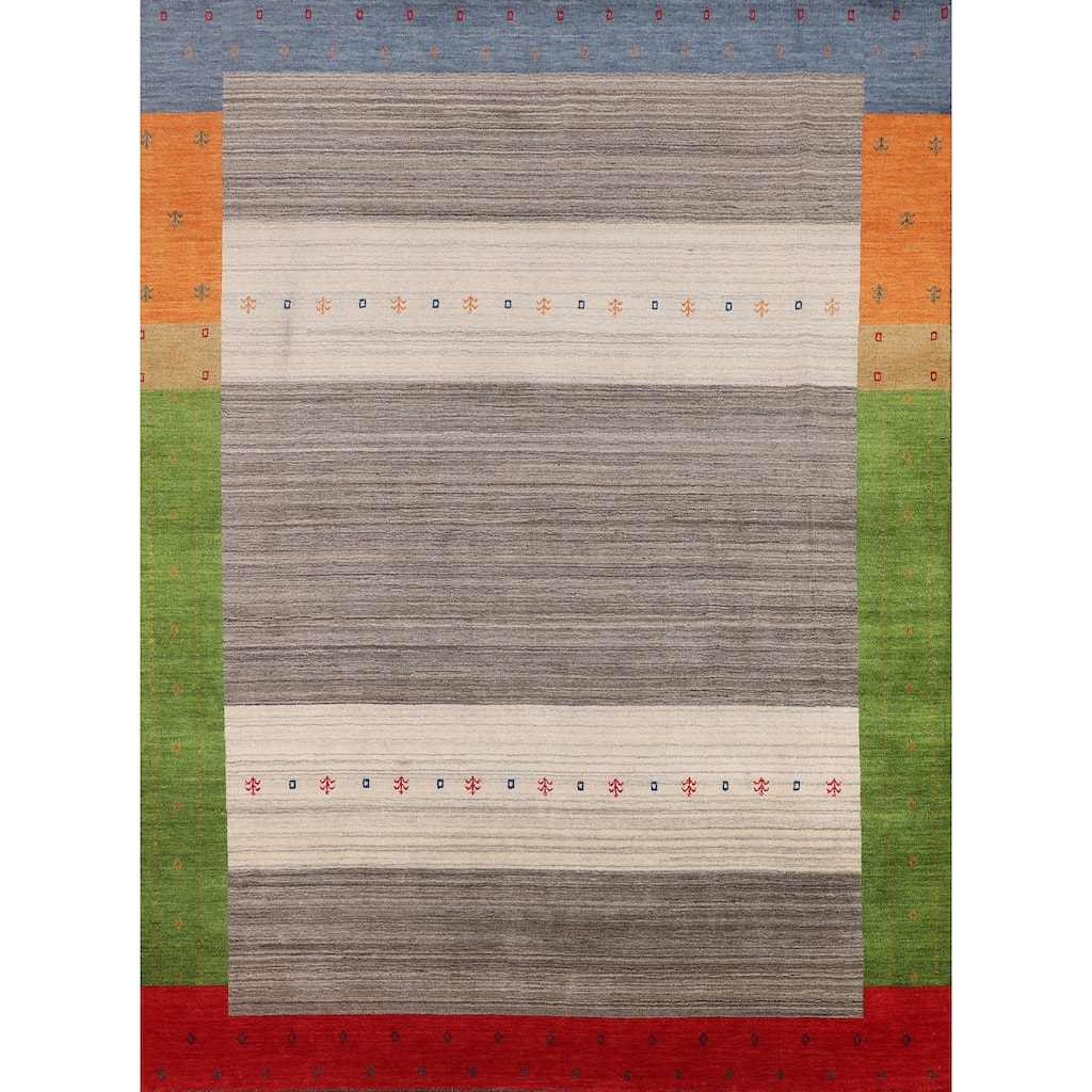 Striped Gabbeh Indian Area Rug Handmade Multi-Color Wool Carpet - 8'1"x 9'7"