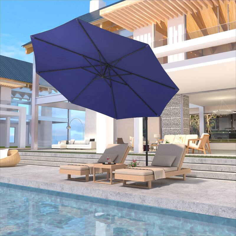 EROMMY 10ft Offset Hanging Umbrella - Easy Tilt, 99.9% UV Protection, Heavy-Duty Iron Frame