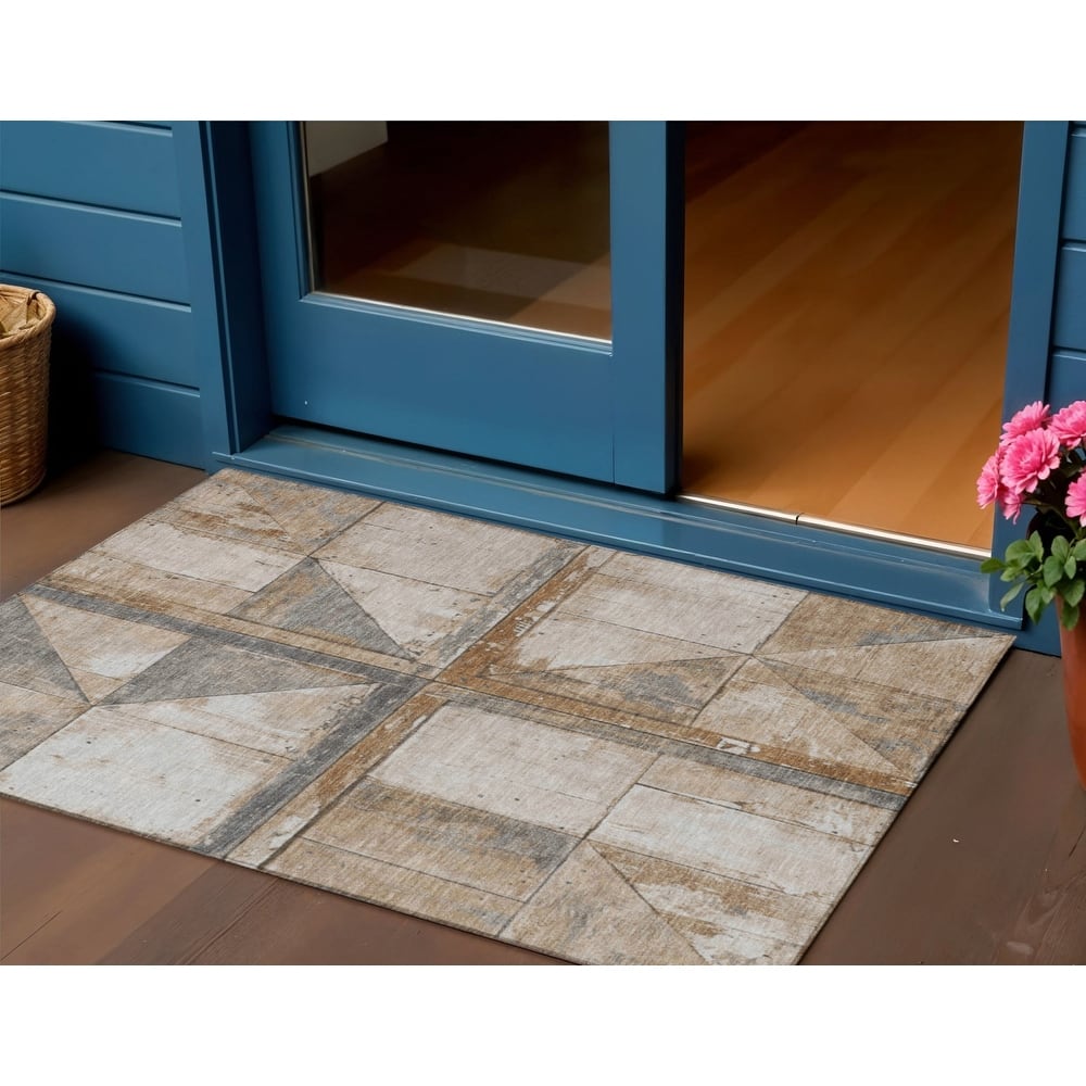HomeRoots Geometric Transitional Rectangle Outdoor Rug