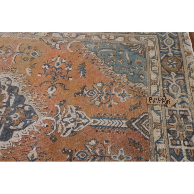 Geometric Tabriz Persian Vintage Area Rug Hand-Knotted Wool Carpet - 6'4"x 8'2"