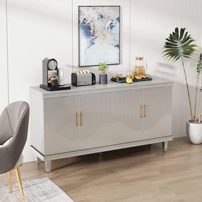 60 Inch Sideboard with Adjustable Shelves,Buffet Cabinet with Solid Wood Legs