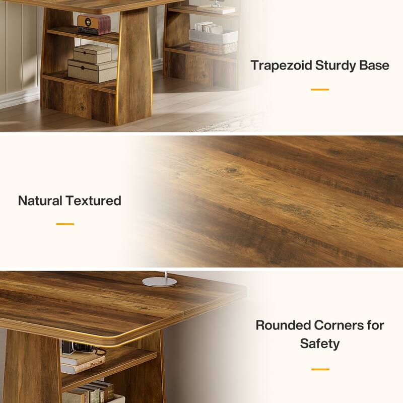 63” Executive Desk with Storage Shelf, Large Computer Writing Table for Office