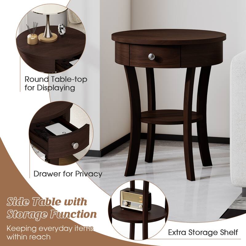 Costway 2-tier Side End Sofa Table Round Nightstand for Bedroom Living
