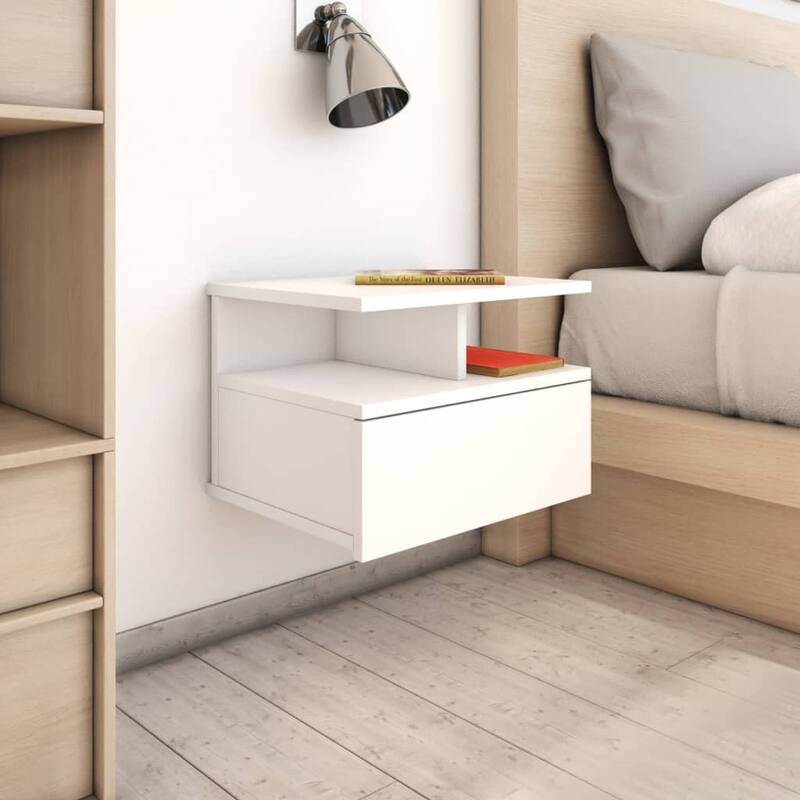vidaXL Floating Nightstand White Engineered wood Compact - White - 2/White