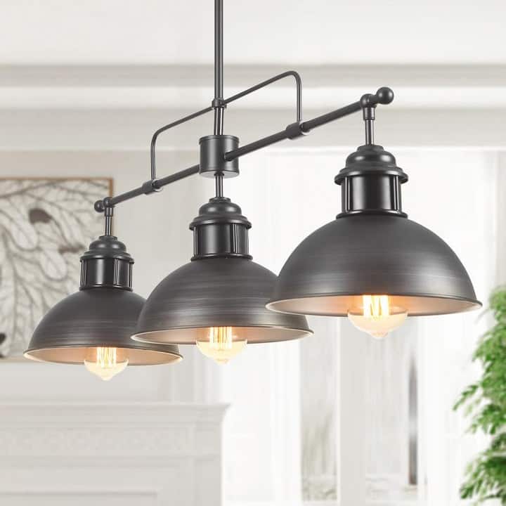 Industrial 3-Light Dome Kitchen Island Pendant - Brushed Black Grey - Black Grey - Black Grey