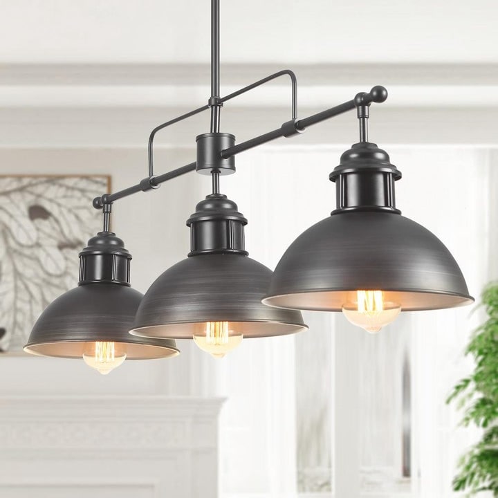 Industrial 3-Light Dome Kitchen Island Pendant - Brushed Black Grey