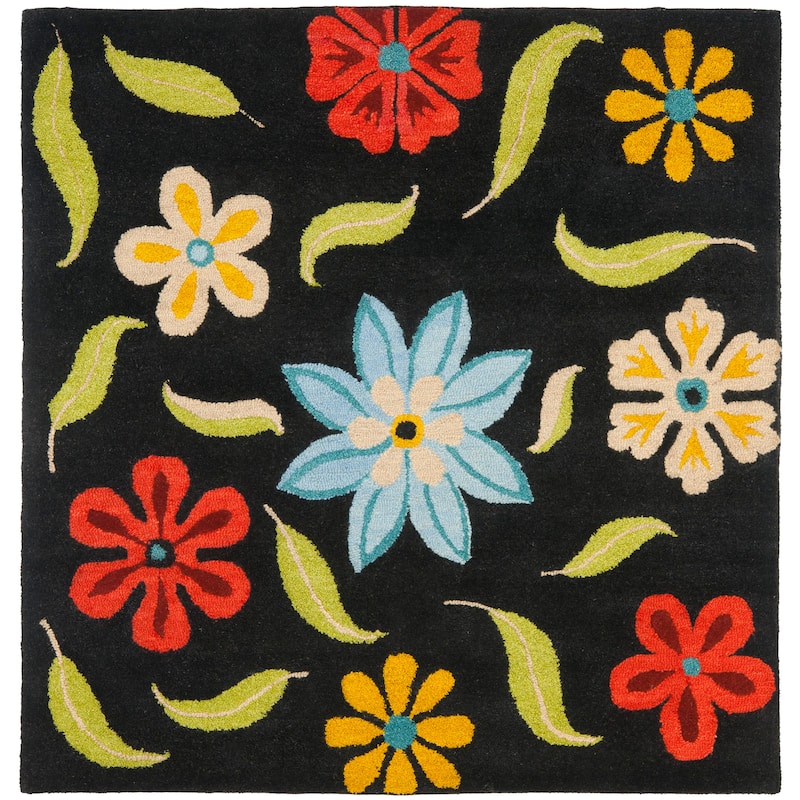 SAFAVIEH Handmade Blossom Gianpiera Modern Floral Wool Rug - 6' Square - Black/Multi