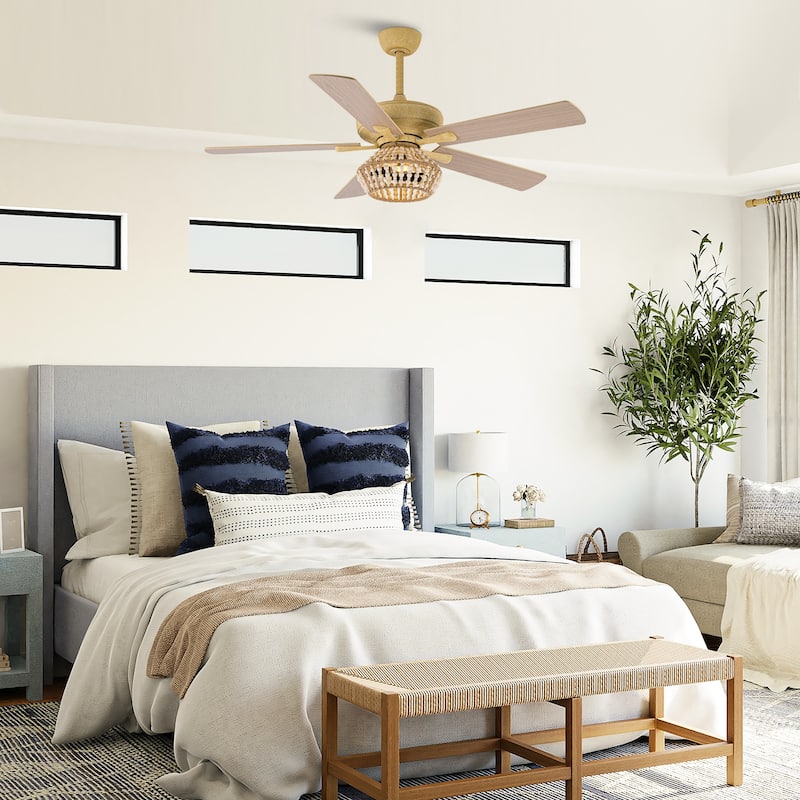52-inch Farmhouse 5-Blades Beaded Reversible Ceiling Fan with Remote and Light Kit