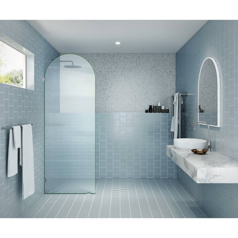 Maven 30 in. x 86.75 in. Fully Frameless Glass Shower Panel - Arched Fluted Single Fixed Panel