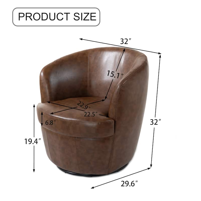 2 Set Faux Leather Club Swivel Barrel Accent Chair