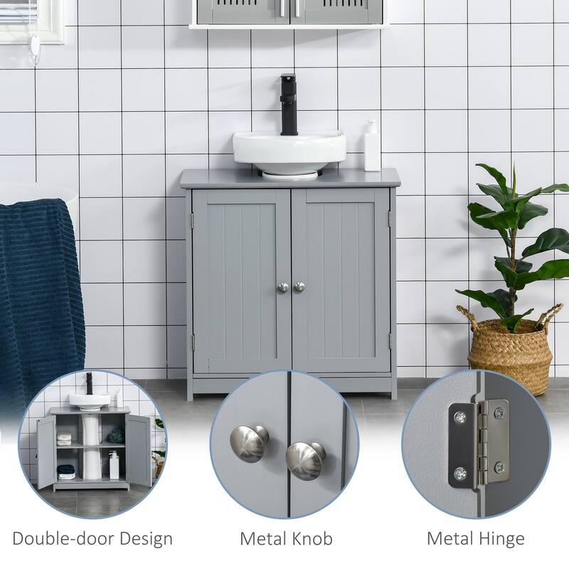 Space-Saving Under Sink Storage Cabinet, Pedestal Sink Vanity with Adjustable Shelf, Black Finish