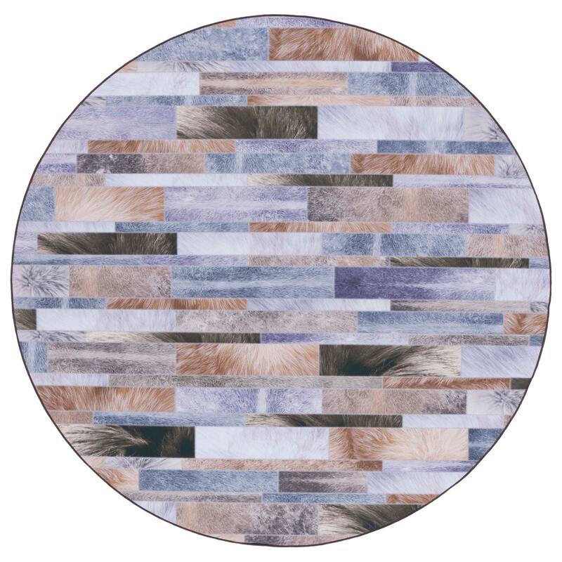 SAFAVIEH Faux Hide Machine Washable Slip Resistant Inezia Rustic - 6' x 6' Round - Beige/Purple - Round