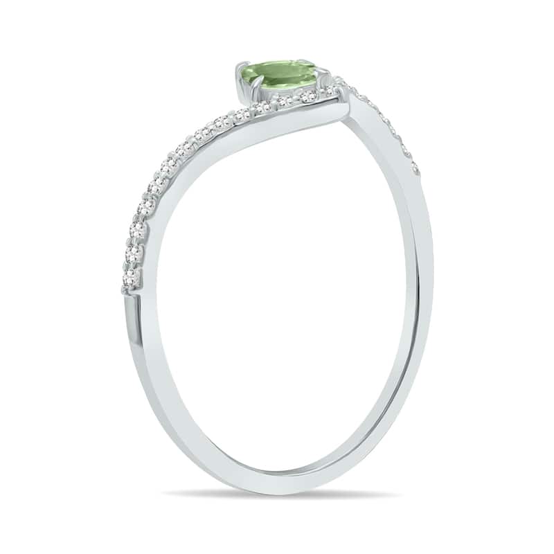 Marquee Jewels 1/4 Carat TW Green Amethyst and Diamond V Shape Ring in 10K White Gold