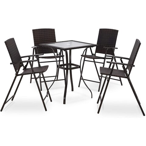 MCombo Wicker Patio Dining Set, 5 Pieces Table and Wicker Folding Chairs for Garden, Backyard, Bistro and Deck