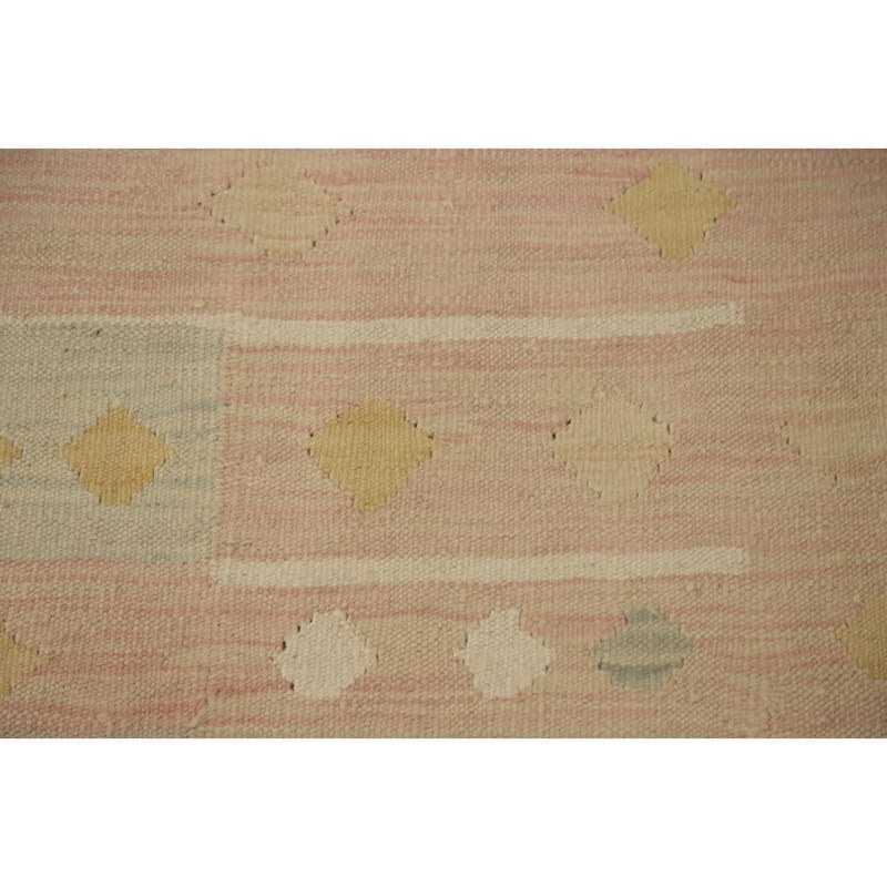 Hand Woven Oriental 100% Wool Carpet Southwestern Tribal Pink Kilim Runner Rug - 7' 9'' X 2' 0''