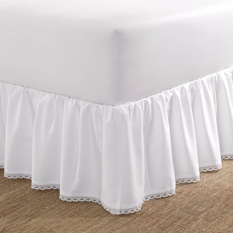 Laura Ashley Crochet White Cotton Sateen Ruffle Bedskirt - Twin - Crochet Ruffle