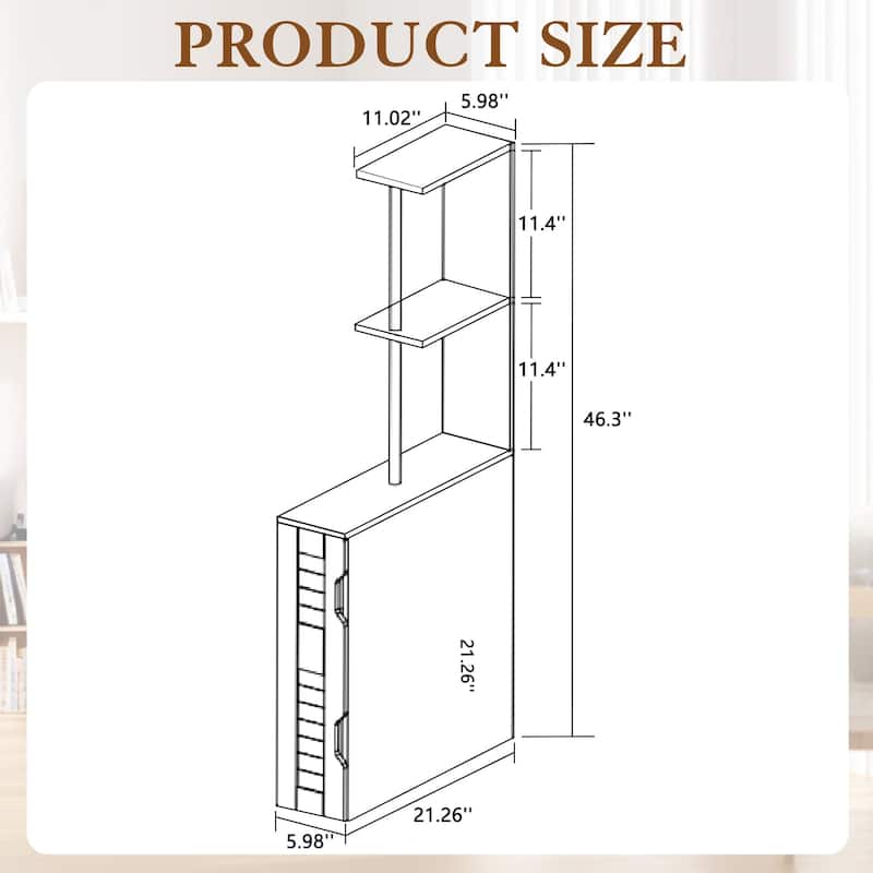 VECELO White Bathroom Tower Storage Cabinet, 3-Tier Corner Floor Cabinet with Door for Small Space