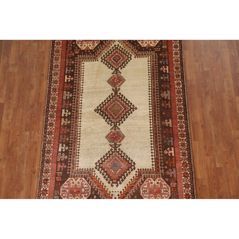 Tribal Gabbeh Persian Vintage Area Rug Hand-knotted Beige Wool Carpet - 4'5"x 7'2"