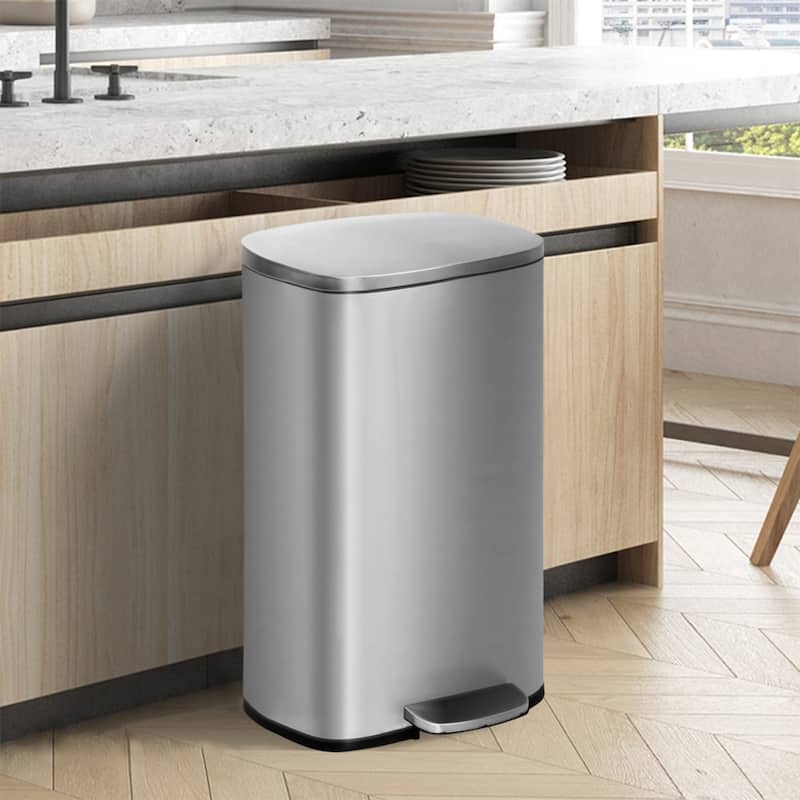 13 Gallon 50 Liter Stainless Steel Step Trash Can with Removable Inner Bucket by Furniture of America