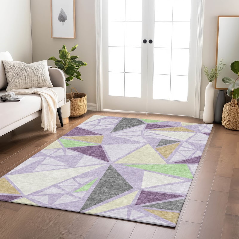 Machine Washable Indoor/ Outdoor Abstract Mosaic Chantille Rug