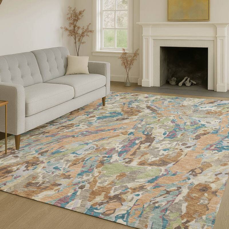 Machine Washable Indoor/ Outdoor Brushstrokes Chantille Rug
