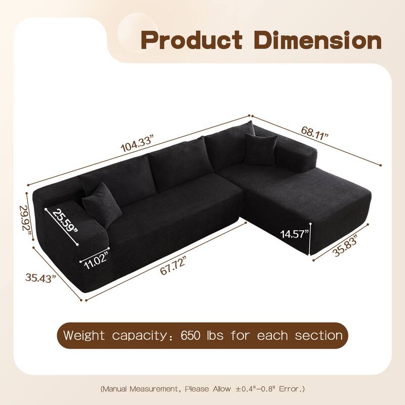OVIOS Pit Stripes No Assembly Required Chaise Sofa