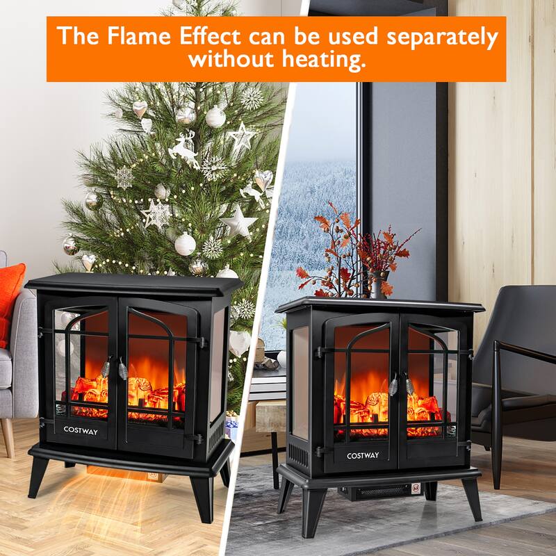Costway 25'' Freestanding Electric Fireplace Heater Stove W/ Realistic - See Details