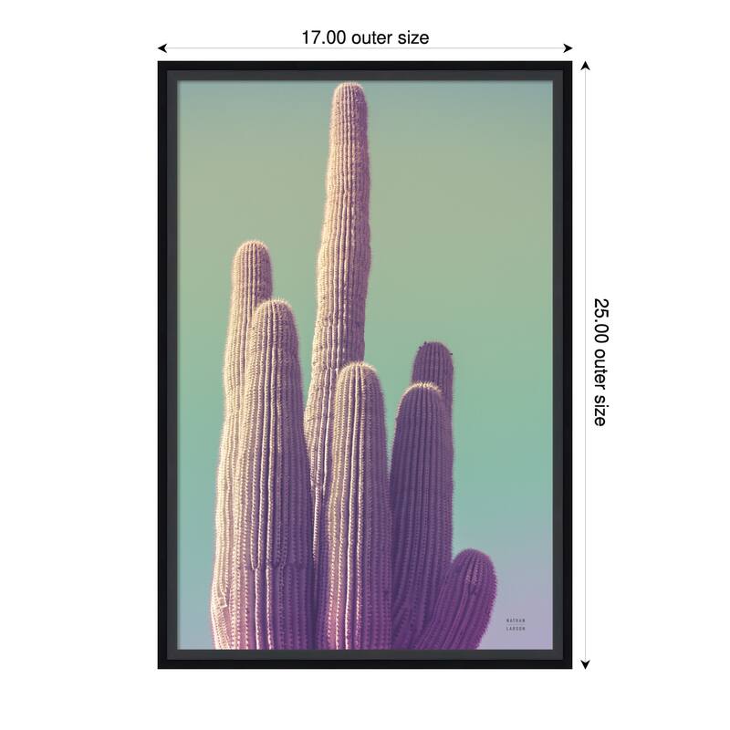 Saguaro Green Pastel by Nathan Larson Wood Framed Wall Art Print - 17 x 25 in - Black
