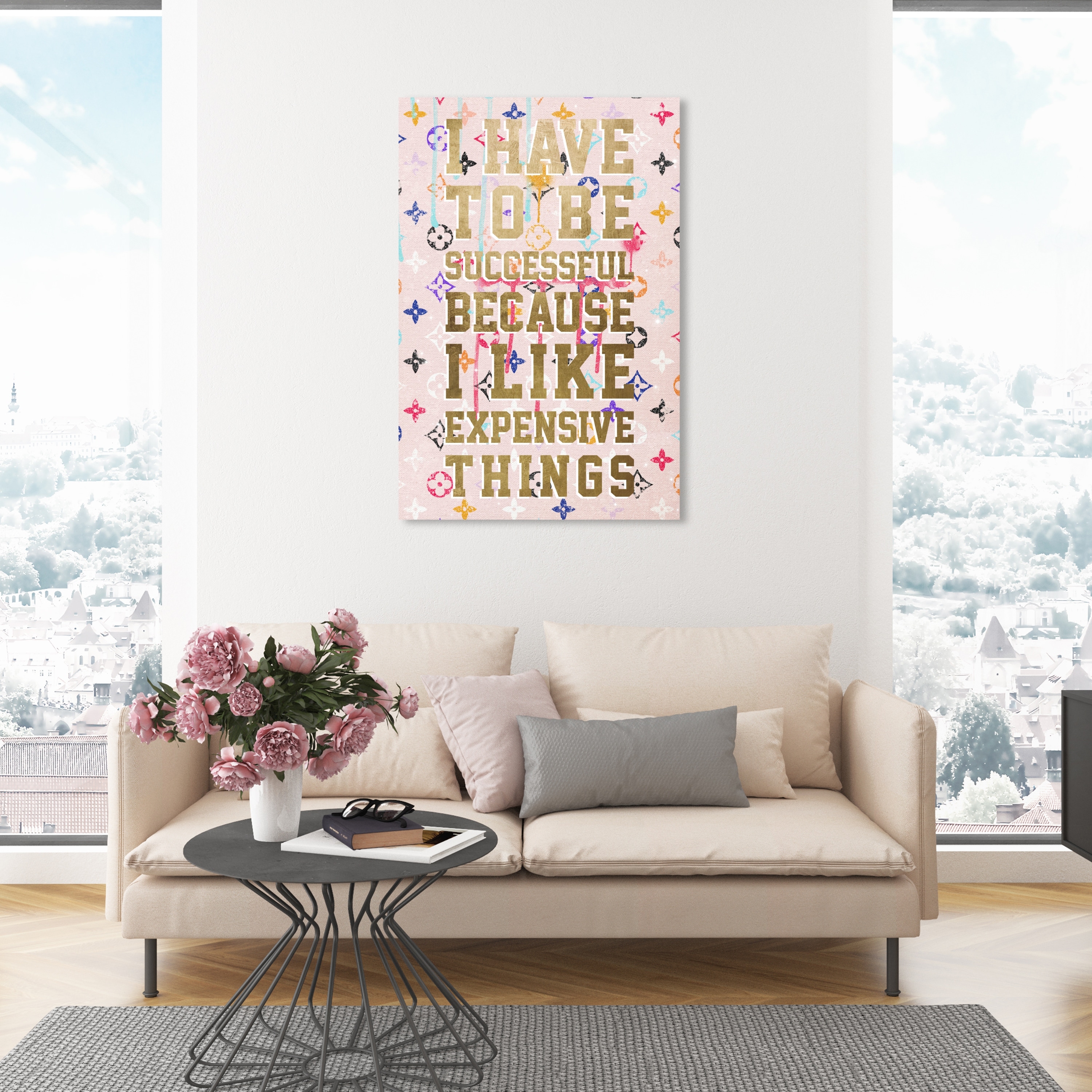 Oliver Gal 'Expensive Things Graffiti' Typography and Quotes Wall Art Canvas Print Funny Quotes and Sayings - Gold, Pink - 36 x 54